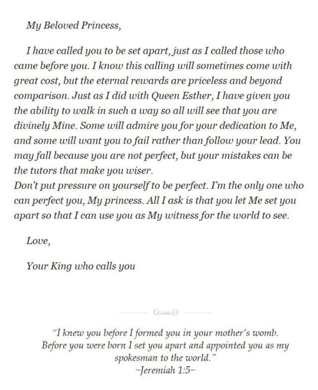 ~ Set Apart~   From His Princess, Love Letters From The King
